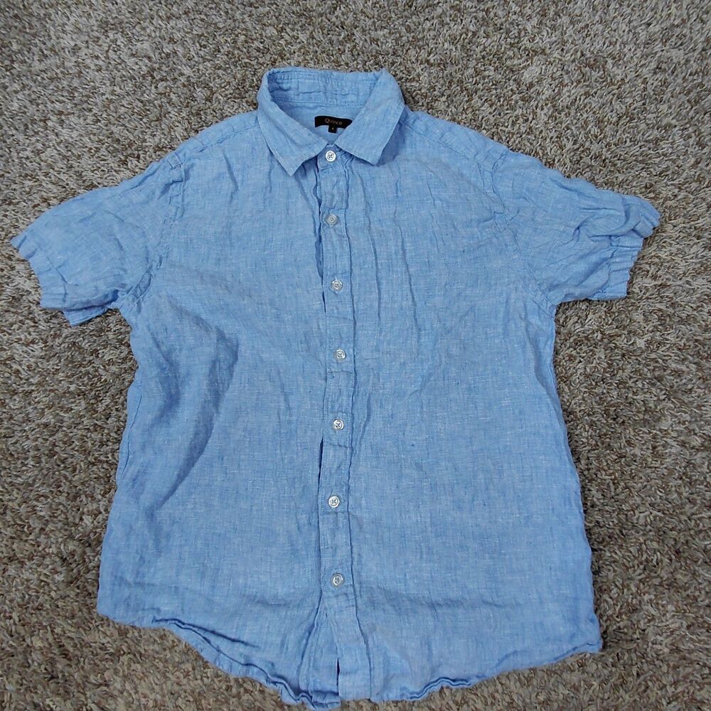 Quince 100% European Linen Relaxed Short Sleeve Button Up Shirt Mens Small Blue